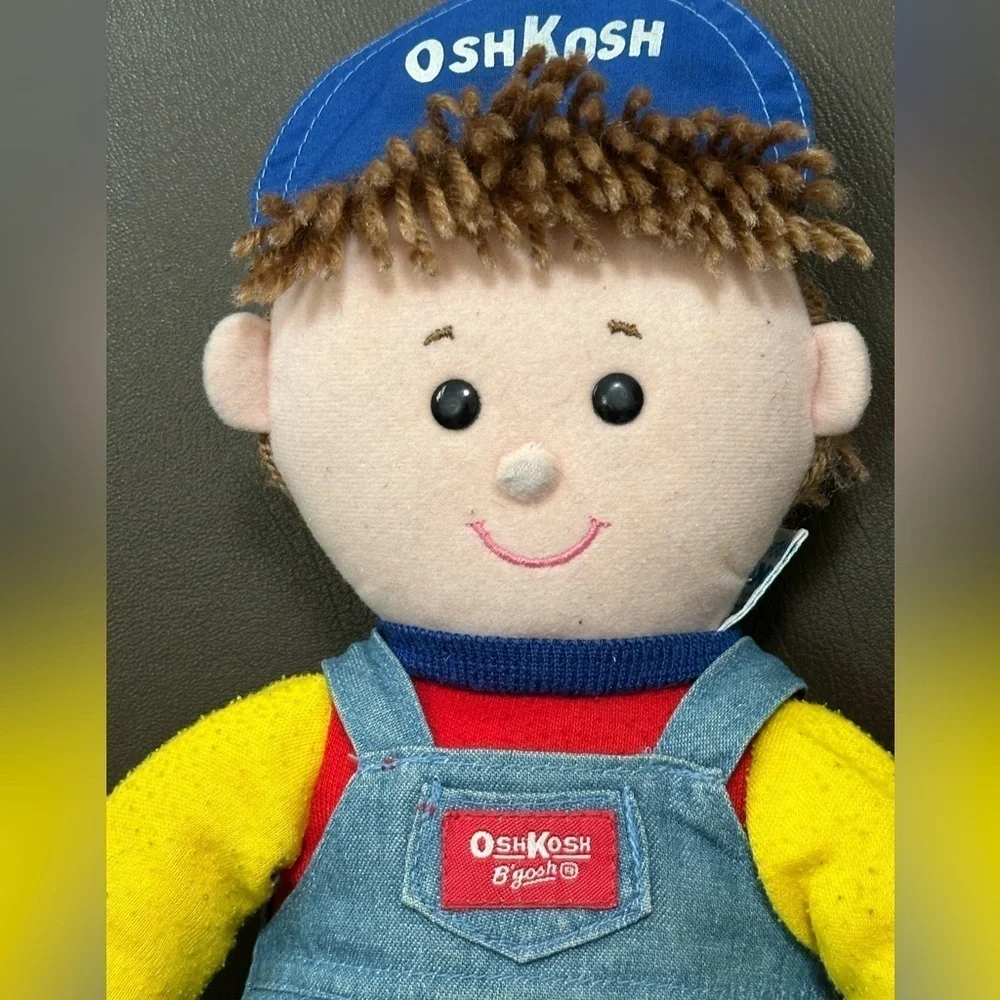Vintage Eden Toys OshKosh B’gosh Plush Doll Boy w/ Hat & Overalls 1990s 14” VTG